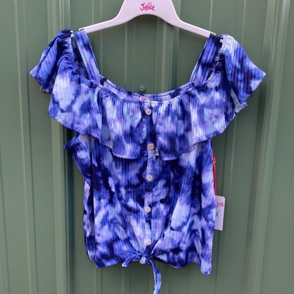 Justice Girls Flounce Button Front Short Sleeve Tie Dye Top Shirt Size XLP 16/18 - Picture 1 of 6